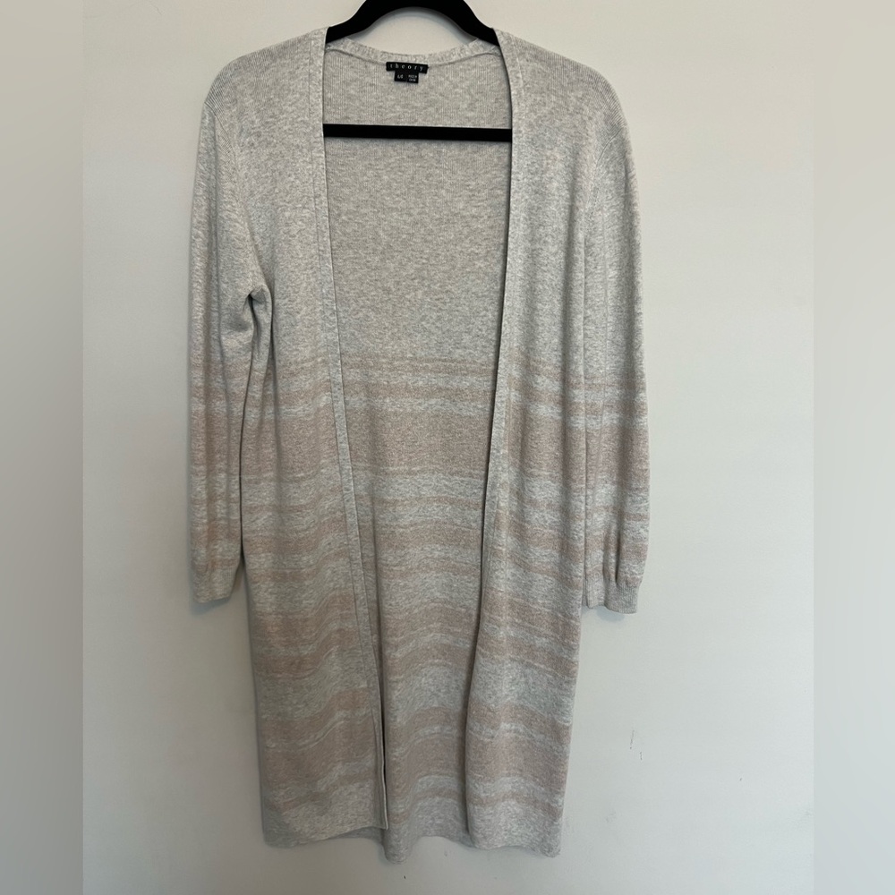 Theory Gray Striped Cardigan Duster‎ Size L